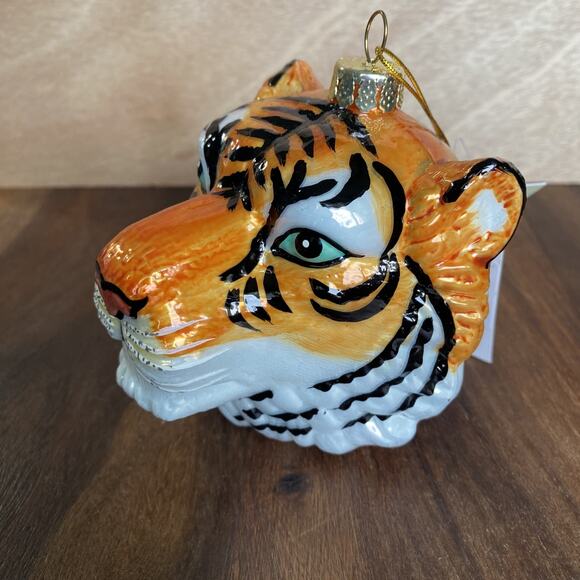 New Bengal Tiger Big Cat Head Blown Glass Holiday Christmas Ornament Vintage - Picture 3 of 5